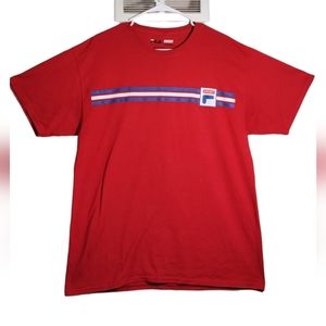Fila Sport Mens T Shirt Size large Red White Blue Short Sleeve Stripe Graphic